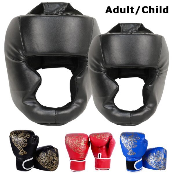 Guantes de boxeo de seguridad MMA para adultos y niños, casco, protectores de cabeza, guantes de cuero sintético, entrenamiento de boxeo para niños, kickboxing, boxeador, objetivo