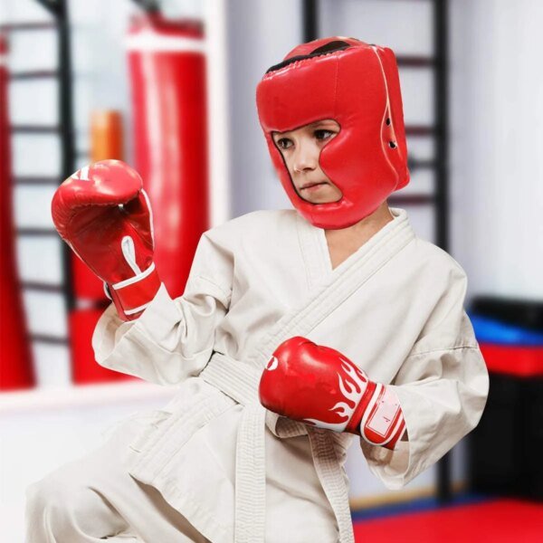 Guantes de boxeo de seguridad MMA para adultos y niños, casco, protectores de cabeza, guantes de cuero sintético, entrenamiento de boxeo para niños, kickboxing, boxeador, objetivo - Image 5