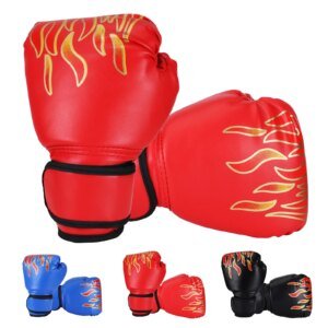Guantes de boxeo para niños, cómodos y ajustables, protectores de manos negros para entrenamiento de boxeo y sparring.