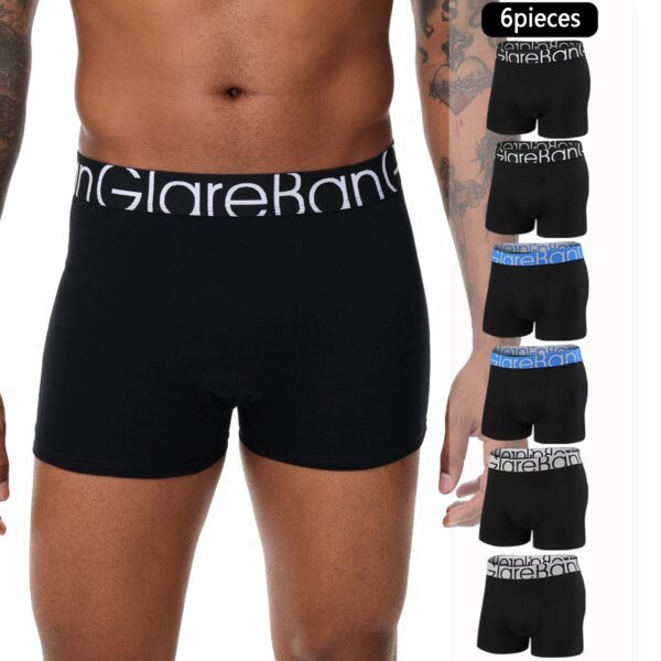 Paquete de 6 calzoncillos bóxer de algodón negro para hombre, ropa interior suave y cómoda.