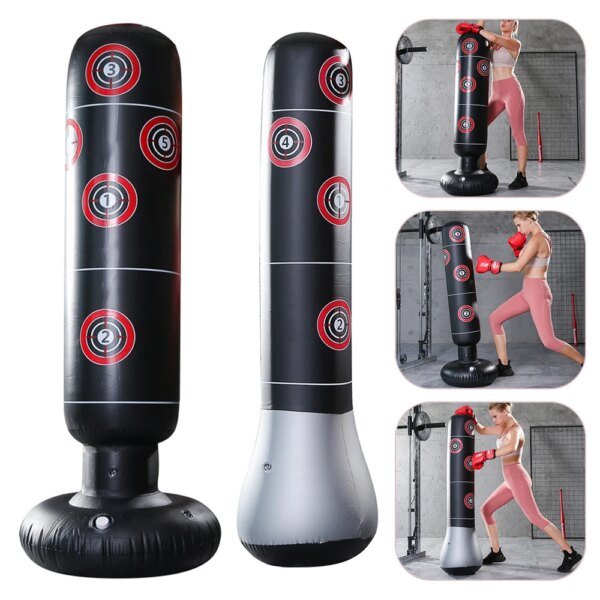 Saco de boxeo inflable de 160 cm con base independiente para entrenamiento de muay thai, con alivio de presión y rebote, para kickboxing.