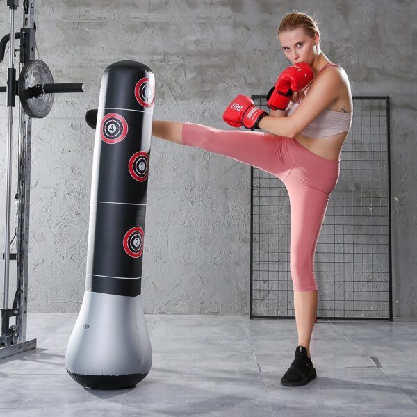 Saco de boxeo inflable de 160 cm con base independiente para entrenamiento de muay thai, con alivio de presión y rebote, para kickboxing. - Image 2