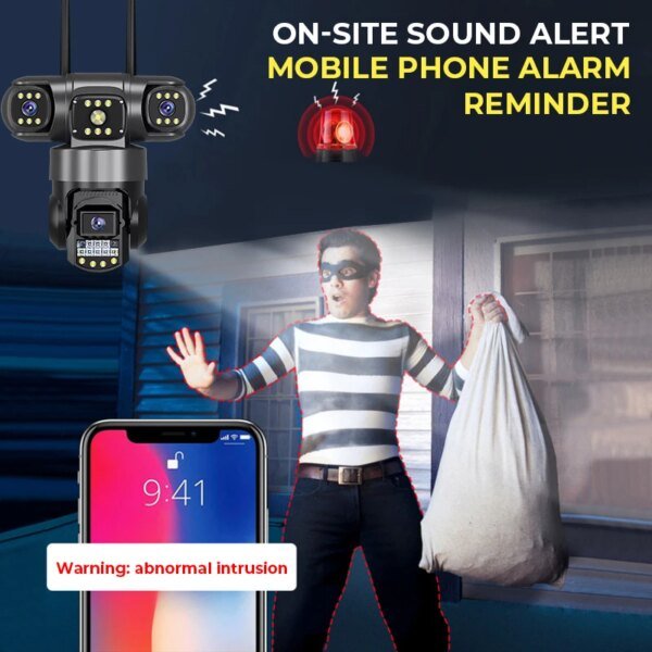 Cámara IP WiFi de 12 MP para exteriores, tres lentes, tres pantallas, monitor de video de seguridad, visión nocturna, impermeable, CCTV, cámara de vigilancia PTZ - Image 2