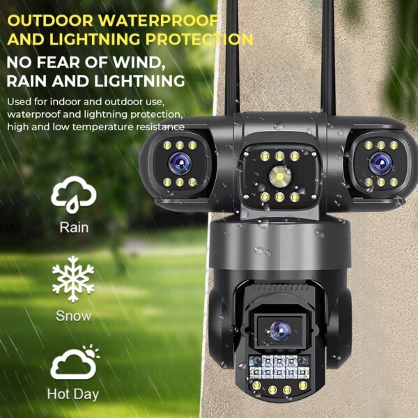 Cámara IP WiFi de 12 MP para exteriores, tres lentes, tres pantallas, monitor de video de seguridad, visión nocturna, impermeable, CCTV, cámara de vigilancia PTZ - Image 4