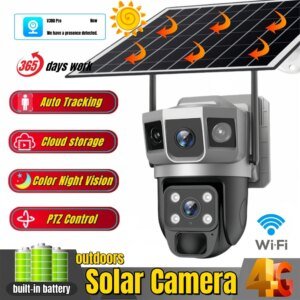 Cámara exterior con batería, monitor CCTV, tarjeta SIM 4G, red inalámbrica, seguridad IP, cámara para mascotas, detección de movimiento, cámara PTZ de 3 pantallas.