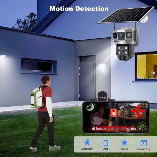 Cámara exterior con batería, monitor CCTV, tarjeta SIM 4G, red inalámbrica, seguridad IP, cámara para mascotas, detección de movimiento, cámara PTZ de 3 pantallas. - Image 4