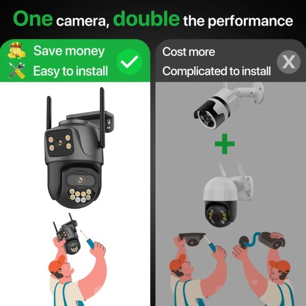 Cámara IP exterior 4K HD de 8 MP con doble lente y Wifi, seguimiento automático, protección de seguridad, vigilancia CCTV iCsee P2P. - Image 4