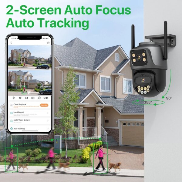 Cámara IP exterior 4K HD de 8 MP con doble lente y Wifi, seguimiento automático, protección de seguridad, vigilancia CCTV iCsee P2P. - Image 2