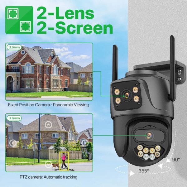 Cámara IP exterior 4K HD de 8 MP con doble lente y Wifi, seguimiento automático, protección de seguridad, vigilancia CCTV iCsee P2P. - Image 3