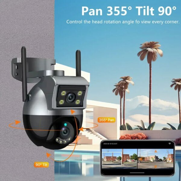 Cámara PTZ WiFi de doble lente Tuya 4K para exteriores, audio bidireccional, inalámbrica, CCTV, vigilancia de seguridad, seguimiento automático, IP, Smart Life - Image 6