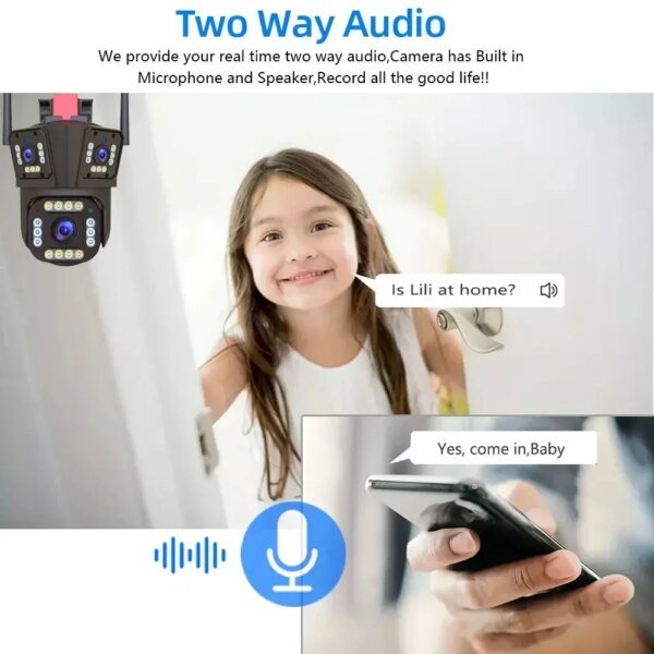 Cámara IP WiFi 6K de 12 MP para exteriores, videovigilancia de 360°, seguridad, protección, tres pantallas, seguimiento con IA, CCTV, impermeable, para calle - Image 4