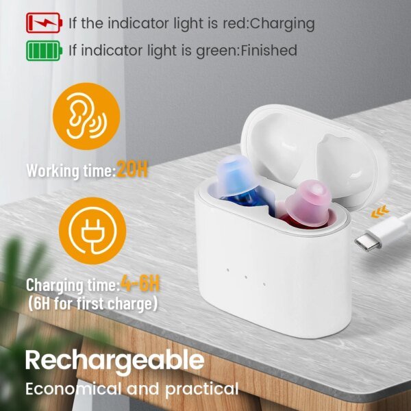 Audífono recargable para personas mayores, dispositivo de escucha para sordos, miniamplificador de sonido inalámbrico, audífonos invisibles. - Image 5