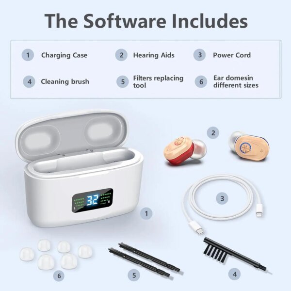Wireless Mini Noise-cancelling Hearing Aid for Seniors, HD Digital Display, With Large-capacity Battery Charging Box - Image 5