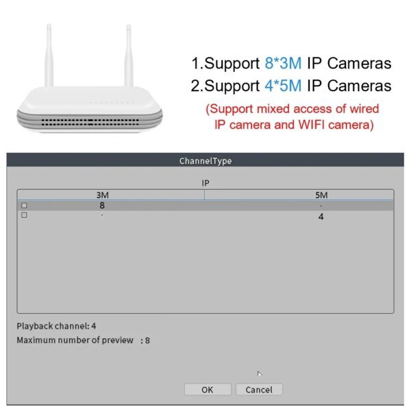 Mini grabadora de video en red inalámbrica WiFi NVR de 8 canales, 3 MP, 4 canales, 5 MP, H.265, Onvif, compatible con detección facial, alertas por correo electrónico, aplicación XMEYE/iCSee. - Image 2