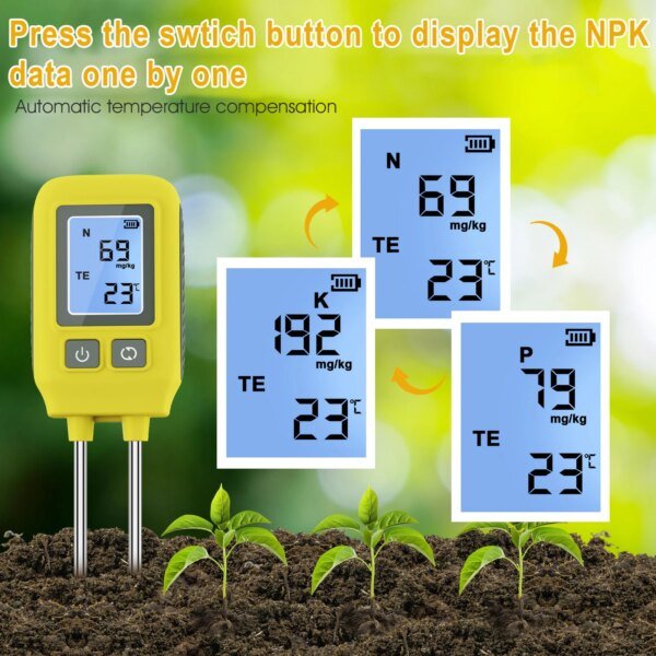 Detector de NPK para suelo de jardín, analizador de NPK de suelo, medidor de temperatura de fertilizantes y nutrientes de doble aguja de 0 a 1999 mg/kg para huertos y granjas. - Image 5