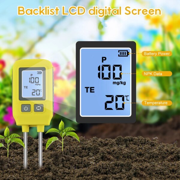 Detector de NPK para suelo de jardín, analizador de NPK de suelo, medidor de temperatura de fertilizantes y nutrientes de doble aguja de 0 a 1999 mg/kg para huertos y granjas. - Image 3
