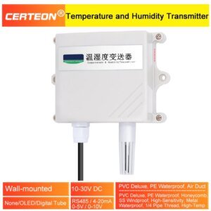 Transmisor de temperatura y humedad RS485 de montaje en pared con sensor de alta precisión y salida analógica y sonda externa.