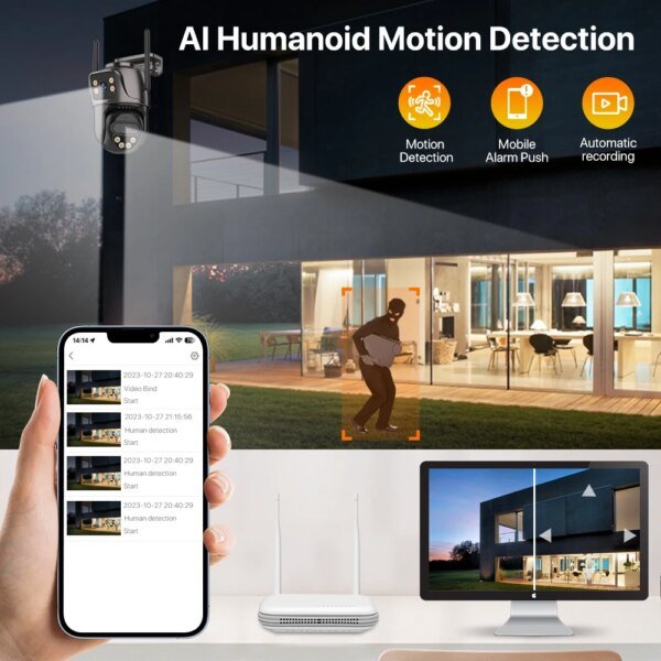 Kit de sistema de seguridad inalámbrico con cámara de 8 canales y 6 MP, doble lente, WIFI, grabador NVR, cámara IP, sistema de videovigilancia con audio bidireccional. - Image 5