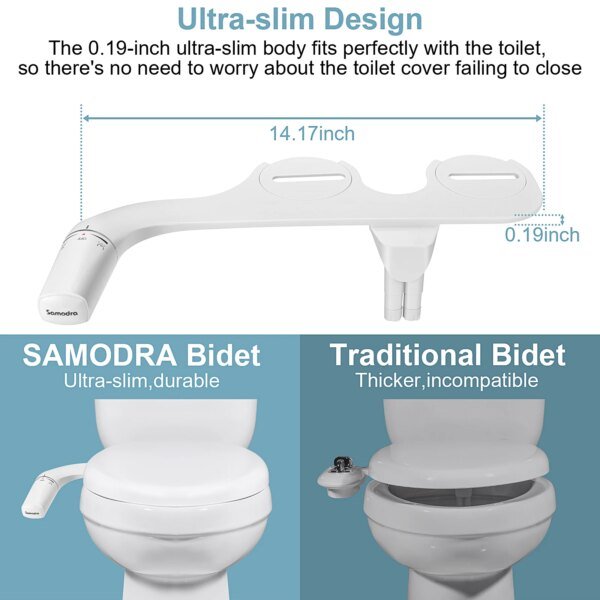 Accesorio de bidé SAMODRA, asiento de inodoro ultrafino, boquilla doble, presión de agua ajustable, rociador anal no eléctrico - Image 4