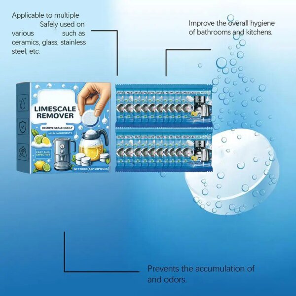 Pastillas limpiadoras para teteras, desincrustantes de ácido cítrico, detergente para teteras, eficaz y seguro, pastillas antical para teteras, herramienta doméstica - Image 3