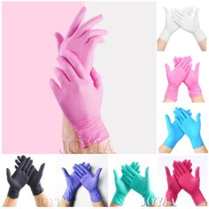 Guantes desechables de nitrilo rosa, talla 50/100, talla XS, para mujer, niña, niño, limpieza del hogar, salón, talla XS, látex negro, sin polvo, talla S, M, L
