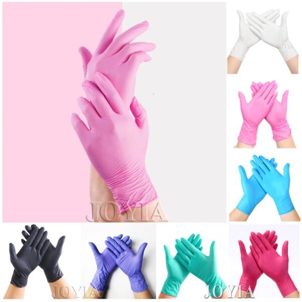 Guantes desechables de nitrilo rosa, talla 50/100, talla XS, para mujer, niña, niño, limpieza del hogar, salón, talla XS, látex negro, sin polvo, talla S, M, L