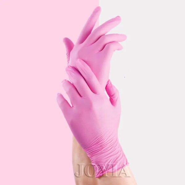 Guantes desechables de nitrilo rosa, talla 50/100, talla XS, para mujer, niña, niño, limpieza del hogar, salón, talla XS, látex negro, sin polvo, talla S, M, L - Image 2