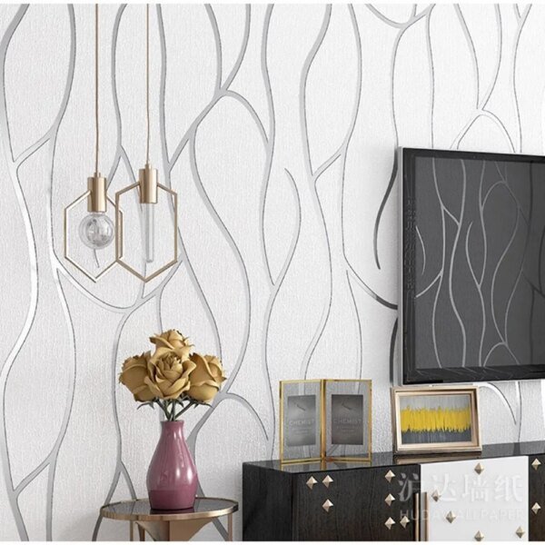 Adhesivo de pared de tela no tejida 3D de estilo europeo de 53 cm para fondo de rayas curvas a prueba de humedad en la sala de estar. - Image 3