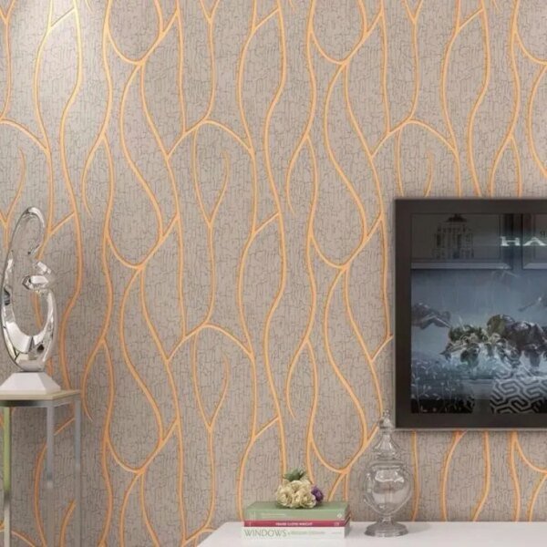 Adhesivo de pared de tela no tejida 3D de estilo europeo de 53 cm para fondo de rayas curvas a prueba de humedad en la sala de estar. - Image 6