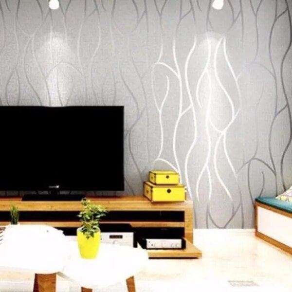 Adhesivo de pared de tela no tejida 3D de estilo europeo de 53 cm para fondo de rayas curvas a prueba de humedad en la sala de estar. - Image 5