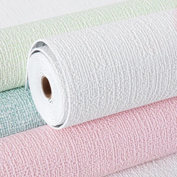 Papel tapiz autoadhesivo de espuma 3D de lino para bricolaje, PVC, color sólido, grueso, impermeable, para renovación de pared