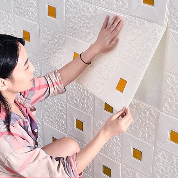 10 piezas de papel tapiz de techo de gran tamaño de 70 x 70 cm, pegatinas de pared de ladrillo 3D impermeables, autoadhesivas de espuma para decoración de pared - Image 2