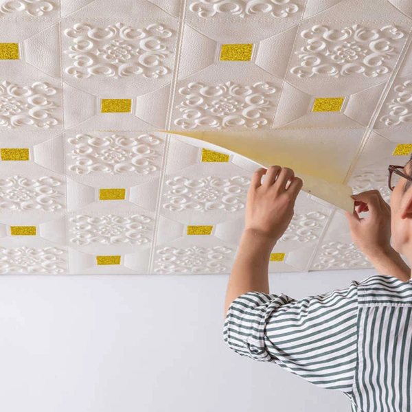 10 piezas de papel tapiz de techo de gran tamaño de 70 x 70 cm, pegatinas de pared de ladrillo 3D impermeables, autoadhesivas de espuma para decoración de pared - Image 5