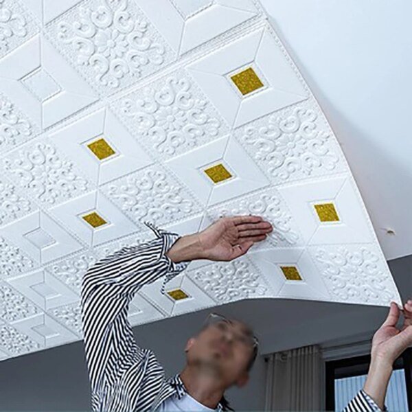 10 piezas de papel tapiz de techo de gran tamaño de 70 x 70 cm, pegatinas de pared de ladrillo 3D impermeables, autoadhesivas de espuma para decoración de pared