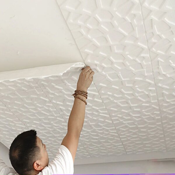 Papel tapiz decorativo para dormitorio, techo, 35 x 35 cm, resistente al agua, adhesivos de pared anticolisión 3D para el hogar. - Image 3