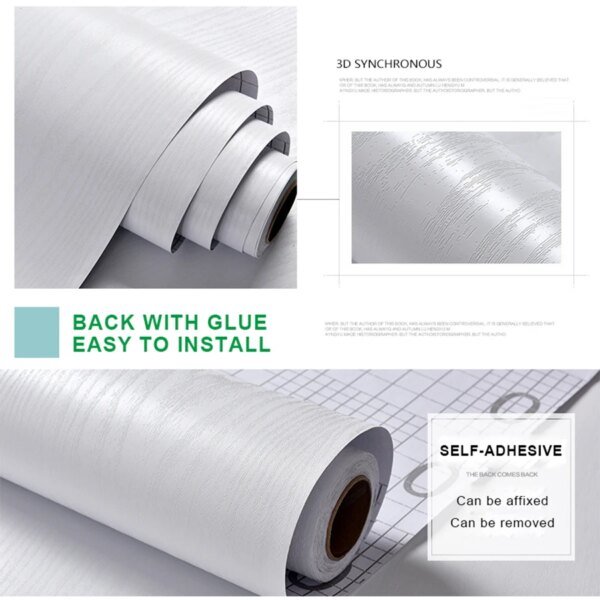 Pure White Furniture Renovation Sticker Decoration Waterproof Desktop Wardrobe Door Wood Grain Self-Adhesive Household Wallpaper - Image 5