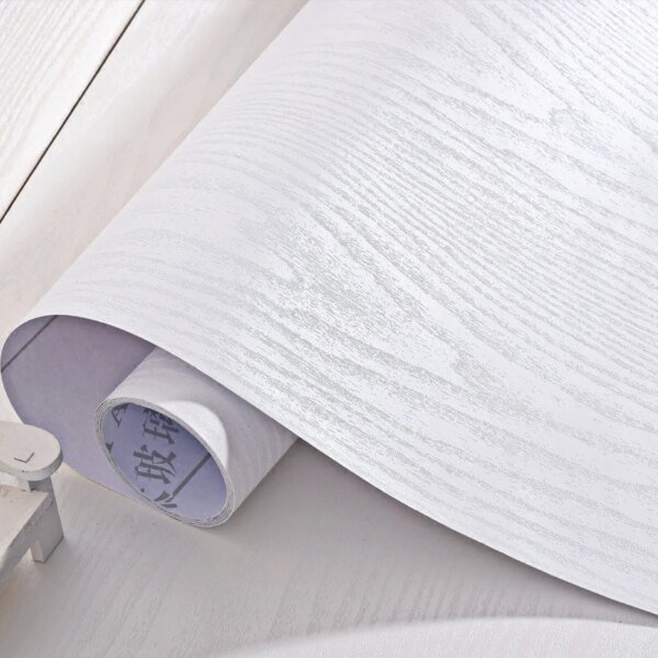 Pure White Furniture Renovation Sticker Decoration Waterproof Desktop Wardrobe Door Wood Grain Self-Adhesive Household Wallpaper - Image 2