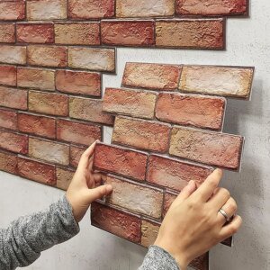 10 paneles de pared 3D autoadhesivos impermeables, despegables y pegables, papel tapiz de ladrillo para azulejos de metro, pegatinas retro para baño, chimenea