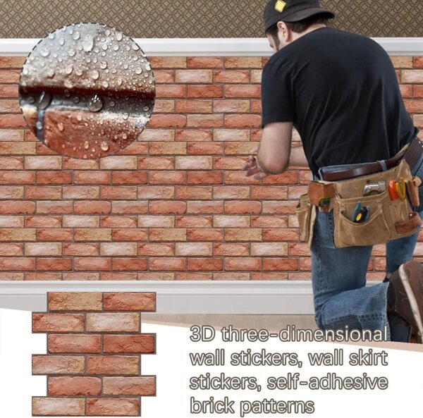 10 paneles de pared 3D autoadhesivos impermeables, despegables y pegables, papel tapiz de ladrillo para azulejos de metro, pegatinas retro para baño, chimenea - Image 3