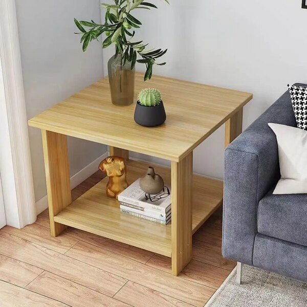 Mesita de noche sencilla, mesita de noche de madera maciza, mesa de noche de doble capa, mesa auxiliar para sofá de sala de estar, muebles modernos para dormitorio y hogar - Image 5