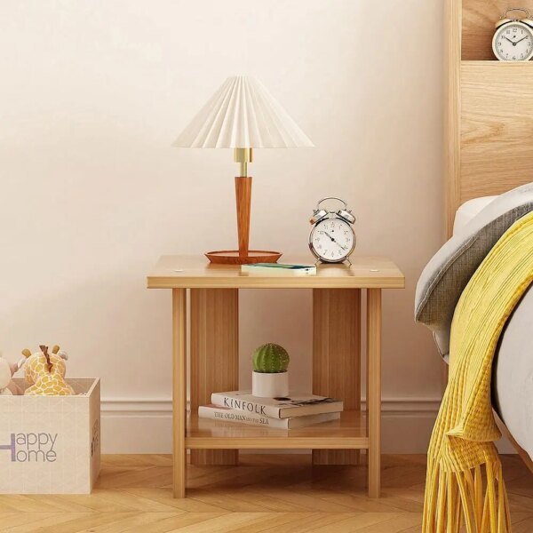 Mesita de noche sencilla, mesita de noche de madera maciza, mesa de noche de doble capa, mesa auxiliar para sofá de sala de estar, muebles modernos para dormitorio y hogar - Image 2