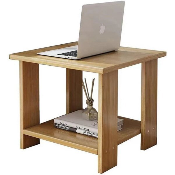 Mesita de noche sencilla, mesita de noche de madera maciza, mesa de noche de doble capa, mesa auxiliar para sofá de sala de estar, muebles modernos para dormitorio y hogar - Image 6