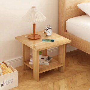 Mesita de noche sencilla, mesita de noche de madera maciza, mesa de noche de doble capa, mesa auxiliar para sofá de sala de estar, muebles modernos para dormitorio y hogar