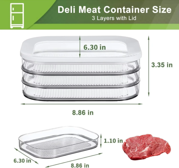 Meat Container for Fridge Bacon Lunch Meat Container for Refrigerator Meal Prep Containers Stackable Food Storage Boxes with Lid - Image 5