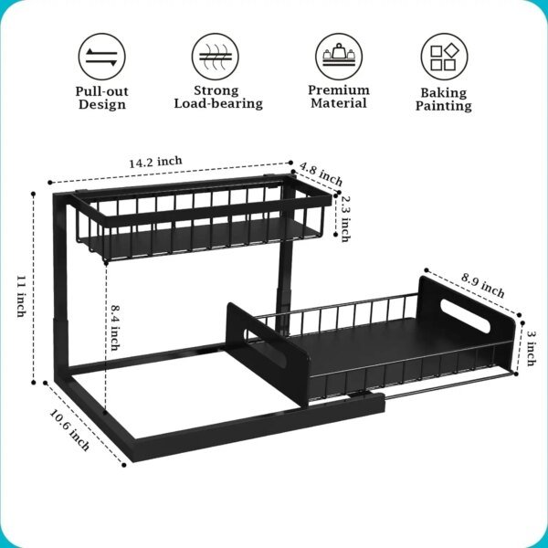 Organizador de cesta deslizante de 2 niveles debajo del fregadero, cajón extraíble, organizador multiusos para fregadero de baño y cocina. - Image 6