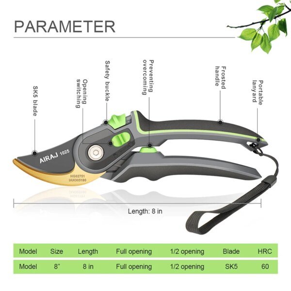 Tijeras de podar para jardín AIRAJ, tijeras de podar para horticultura, tijeras de podar para cortar arbustos, tijeras de podar ramas, juego de sierras plegables para huerto - Image 2