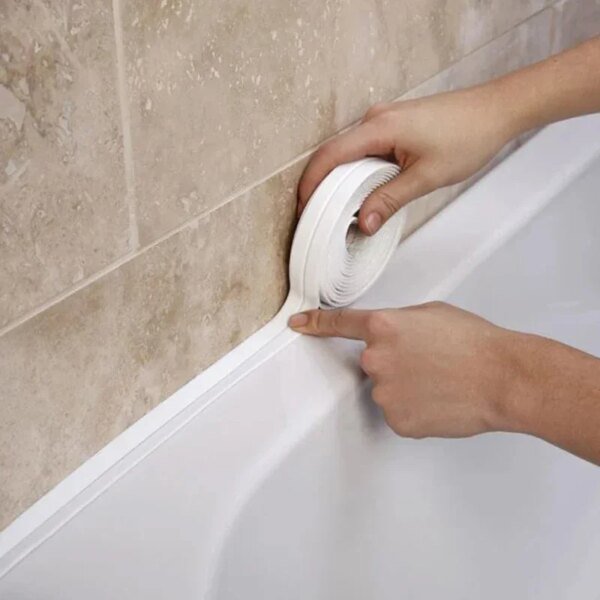 Cinta de sellado de PVC de 2,2 x 3,2 m para baño, inodoro, cocina, autoadhesiva, impermeable, para pared, a prueba de moho.