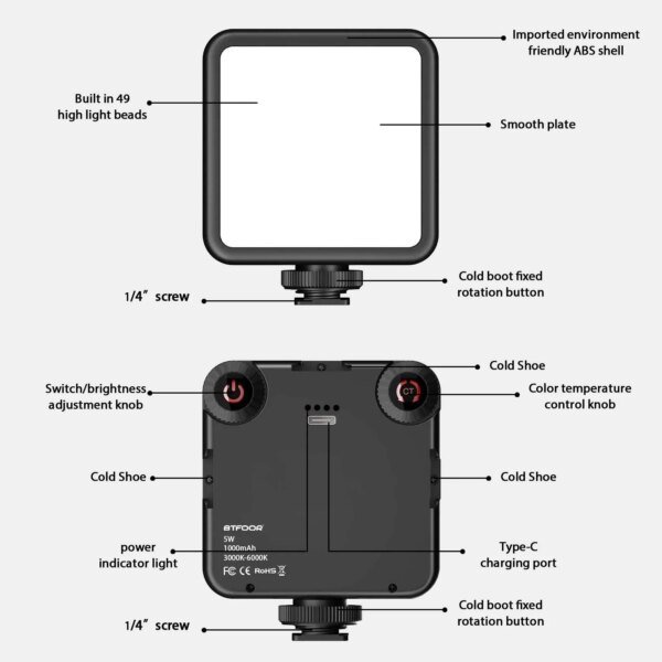 Luz LED de video con clip, portátil, para fotografía en cámara, iluminación bicolor de 3000K-6000K, zapata fría para cámara DSLR, videocámara, GoPro, vlogs. - Image 3