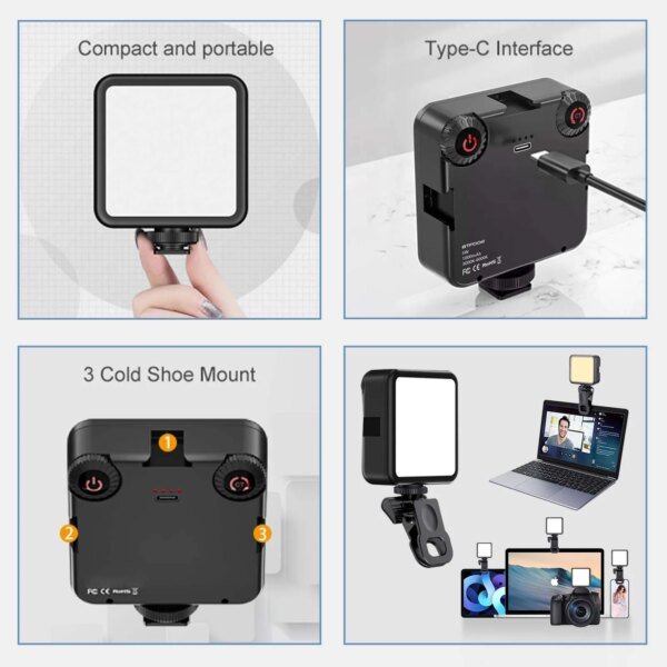 Luz LED de video con clip, portátil, para fotografía en cámara, iluminación bicolor de 3000K-6000K, zapata fría para cámara DSLR, videocámara, GoPro, vlogs. - Image 5