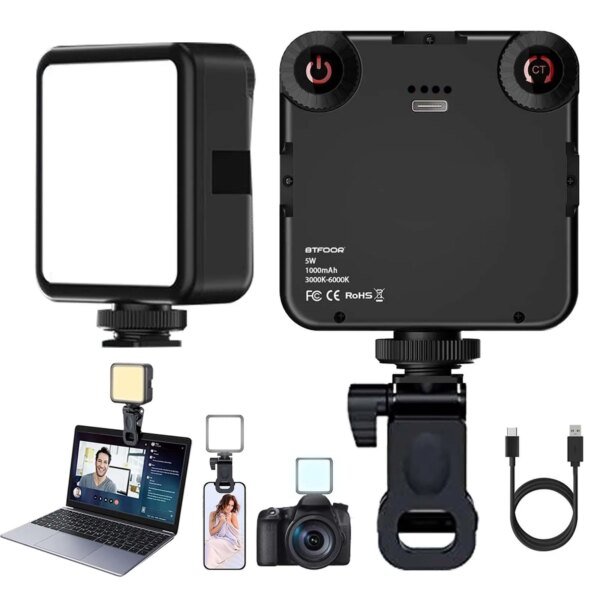 Luz LED de video con clip, portátil, para fotografía en cámara, iluminación bicolor de 3000K-6000K, zapata fría para cámara DSLR, videocámara, GoPro, vlogs.
